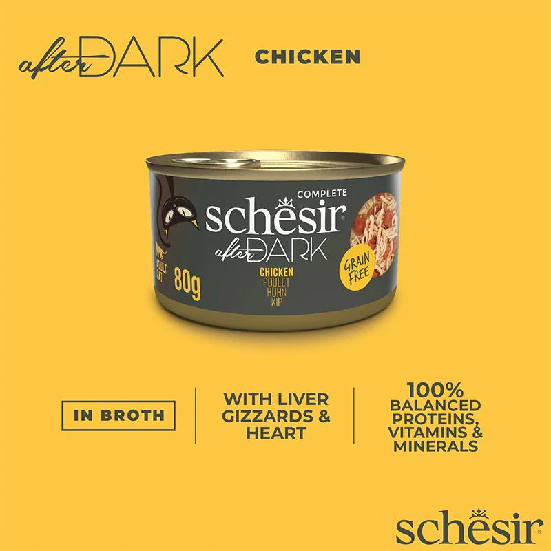 Schesir After Dark Wholefood In Broth For Cat - Chicken 80g (Min Order- 12 Cans)