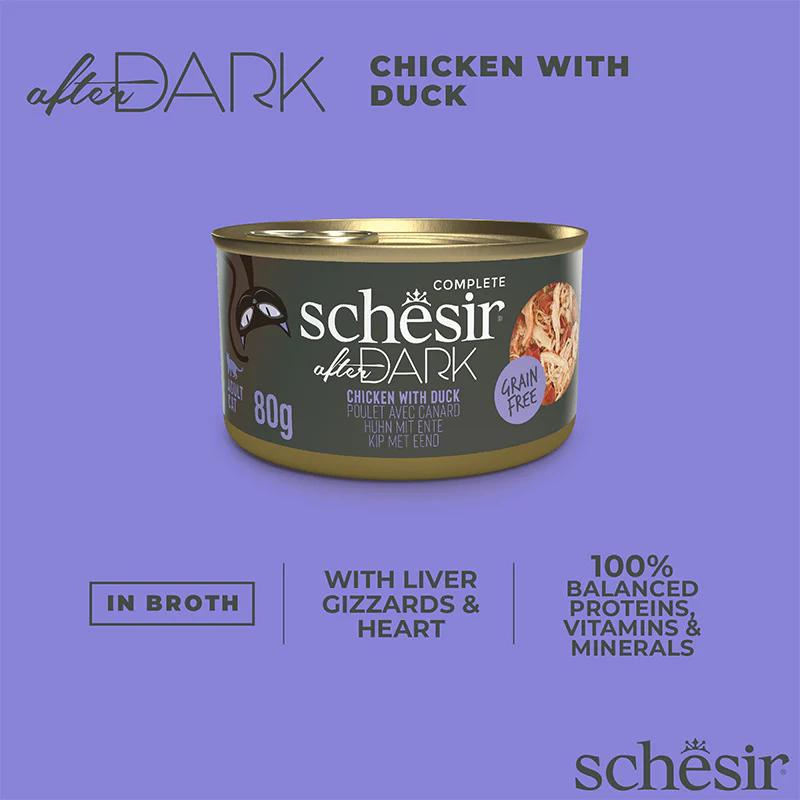 Schesir After Dark Wholefood In Broth For Cat - Chicken With Duck 80g (Min Order- 12 Cans)