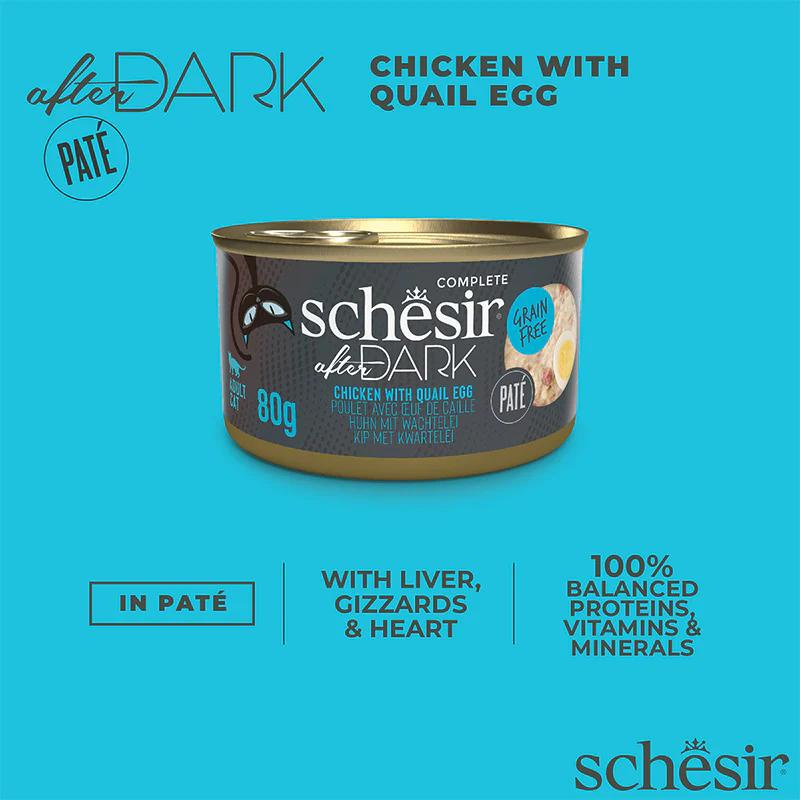 Schesir After Dark Patè For Cat - Chicken With Quail Egg 80g (Min Order- 12 Cans)