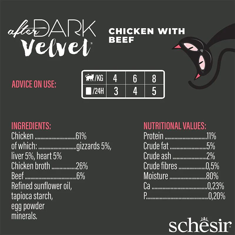 Schesir After Dark Velvet Mousse For Cat - Chicken With Beef 80g (Min Order- 12 Pouch)