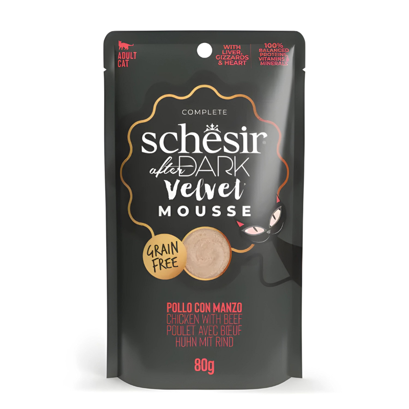 Schesir After Dark Velvet Mousse In Broth Variety Pack For Cat 960g (80g x12 Pouch) - 4 Flavors ( 3 Pouch Each Flavor)