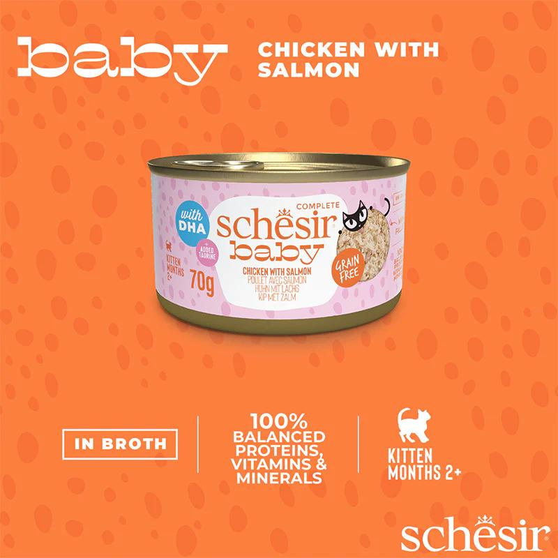 Schesir Baby Kitten Wholefood - Chicken With Salmon 70g (Min Order- 12 Cans)