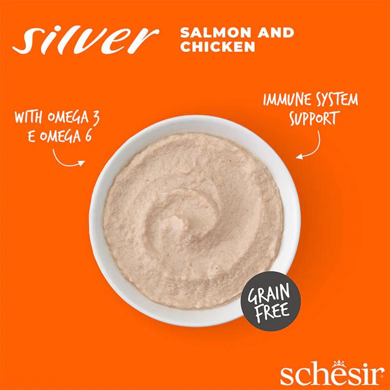 Schesir Silver Mousse Senior Cat - Salmon And Chicken 80g (Min Order- 12 Pouch)