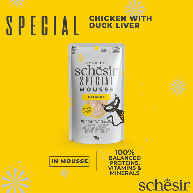 Schesir Special Mousse (Exigent) For Cat - Chicken With Duck Liver 70g (Min Order- 12 Pouch)