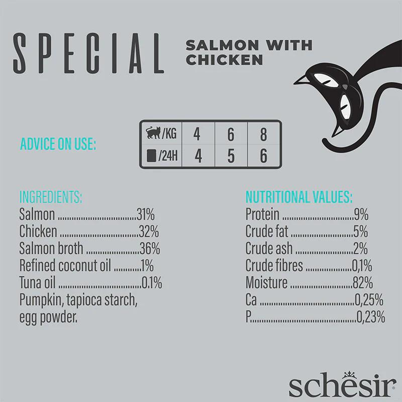 Schesir Special Mousse (Skin & Coat) For Cat - Salmon With Chicken 70g (Min Order- 12 Pouch)