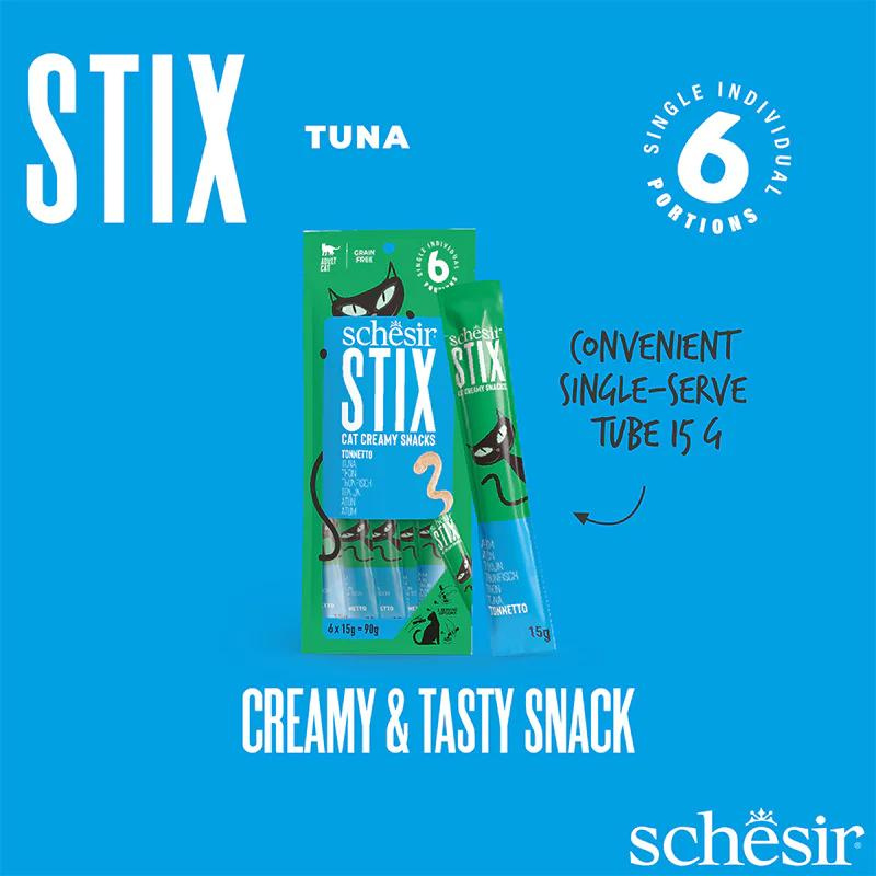 Schesir Stix Treat For Cat In Cream - Tuna 6x15g (Min Order- 12 Pack)