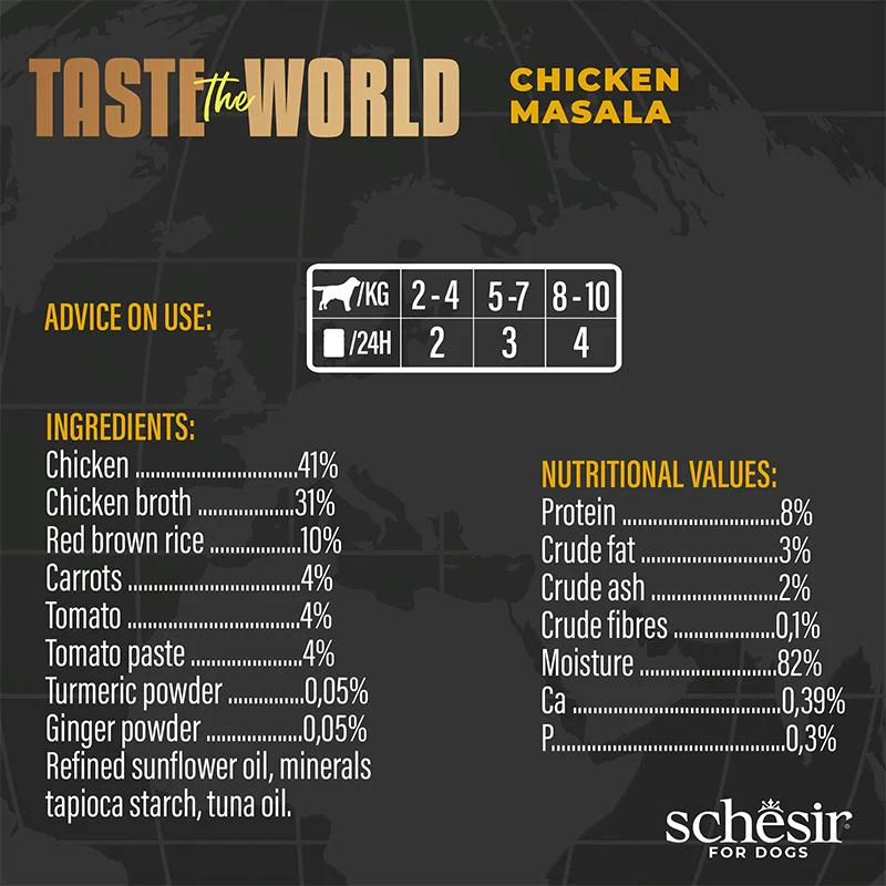 Schesir Taste The World Dog Wholefood - Chicken Masala 150g (Min Order-  8 Cans)