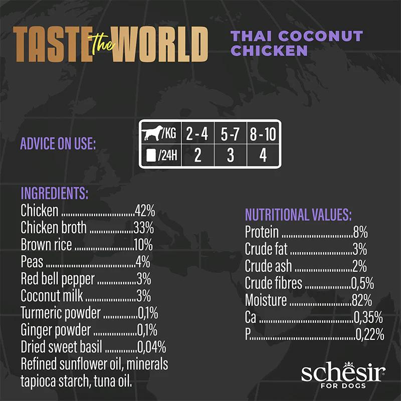 Schesir Taste The World Dog Wholefood - Thai Coconut Chicken 150g (Min Order- 8 Cans)