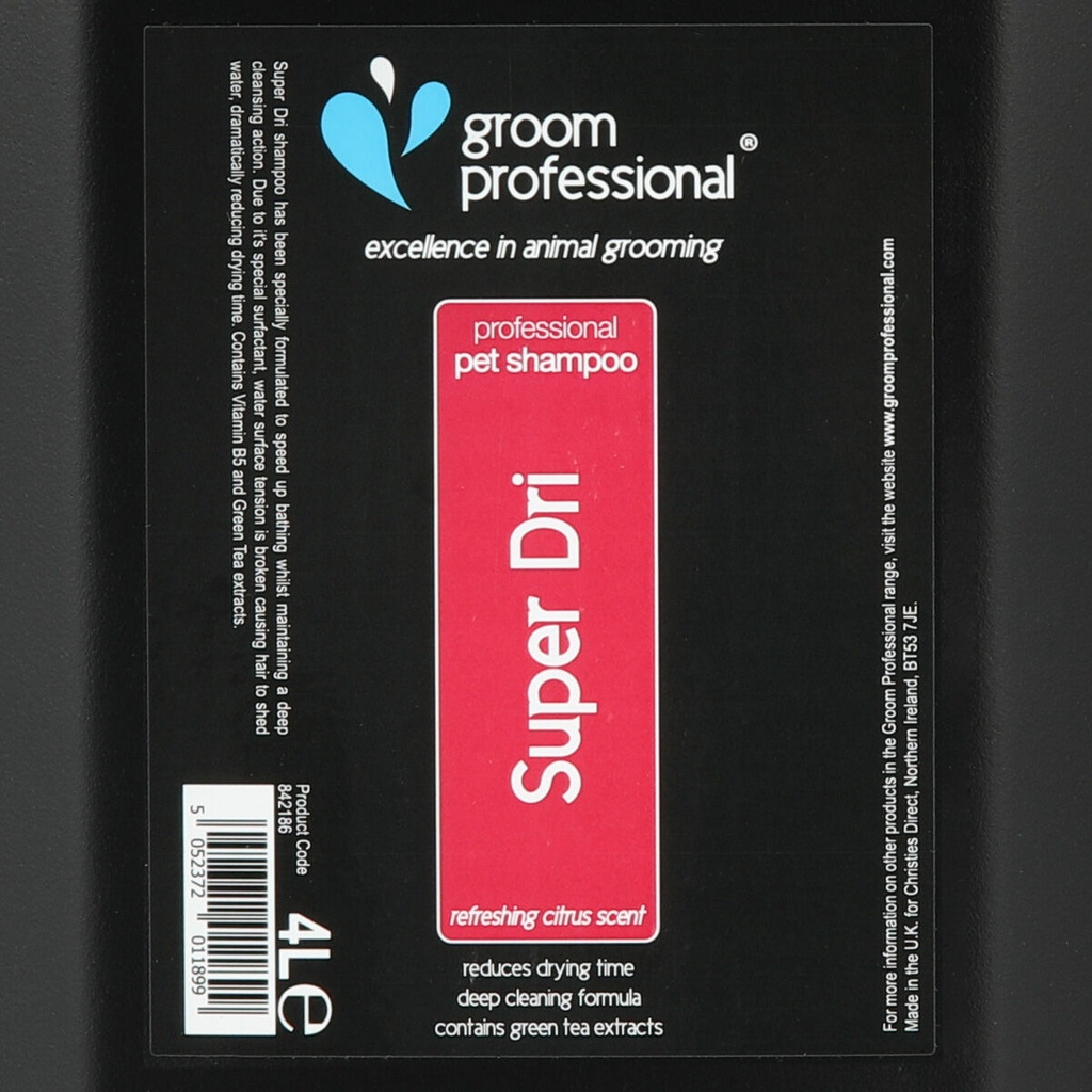 Groom Professional Super Dri Pet Shampoo[Volume - 4 litre, Flavor - Refreshing citrus scent]