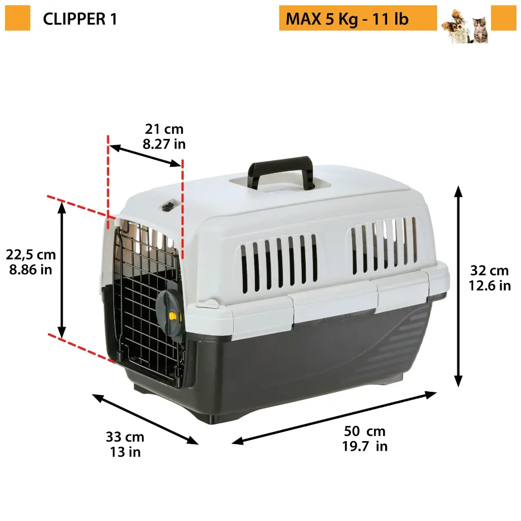 Ferplast Clipper 1 Cat And Small Dog Carrier
50 x 33 x H 32 cm (IATA Approved)