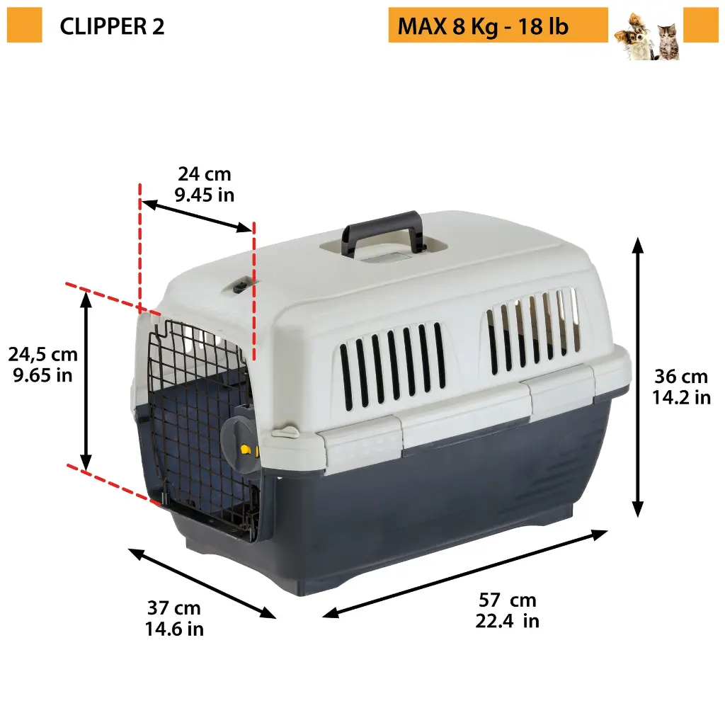 Ferplast Clipper 2 Cat And Small Dog Carrier
57 x 37 x H 36 cm (IATA Approved)