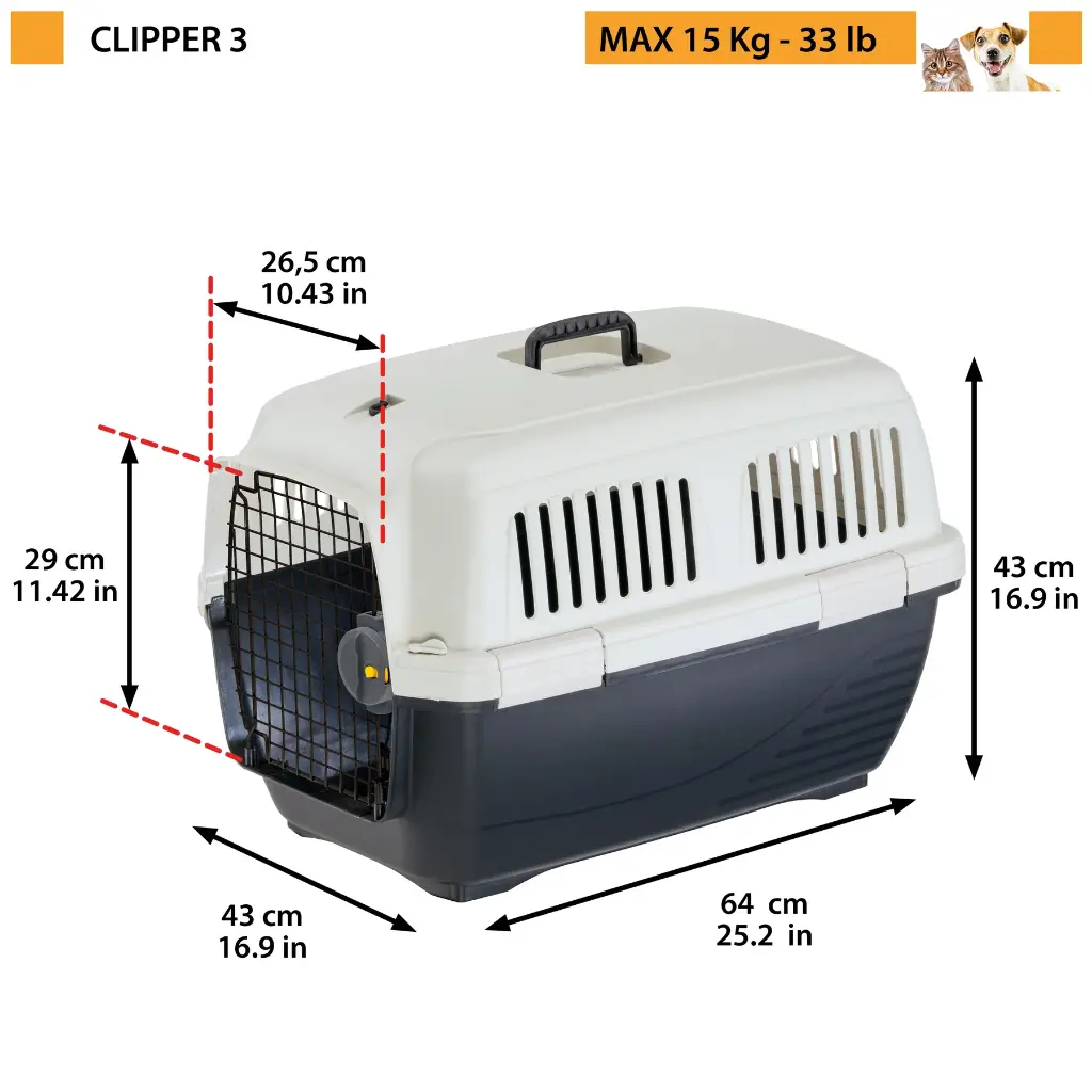 Ferplast Clipper 3 Cat And Small Dog Carrier
64 x 43 x H 43 cm (IATA Approved)