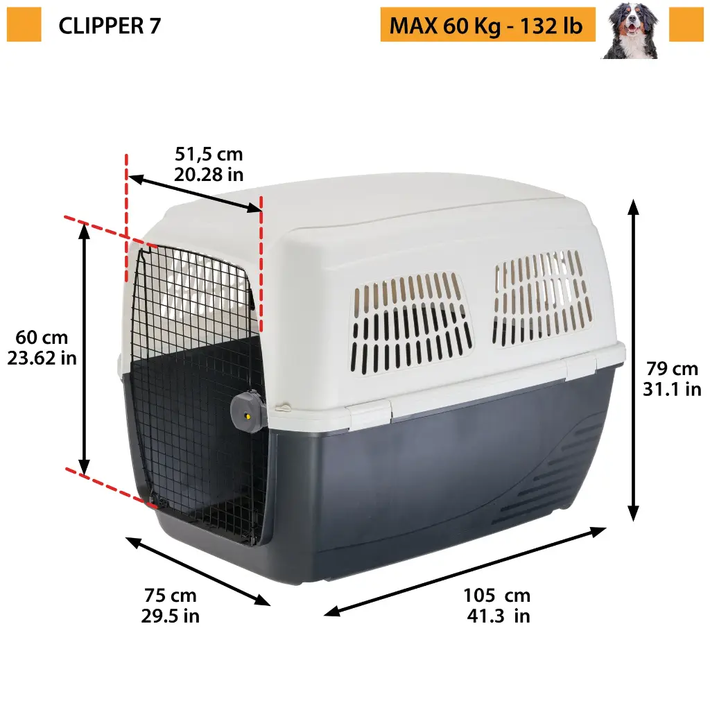 Ferplast Clipper 7 Carrier For Medium Or Large Dogs
105 x 75 x H 79 cm (IATA Approved)