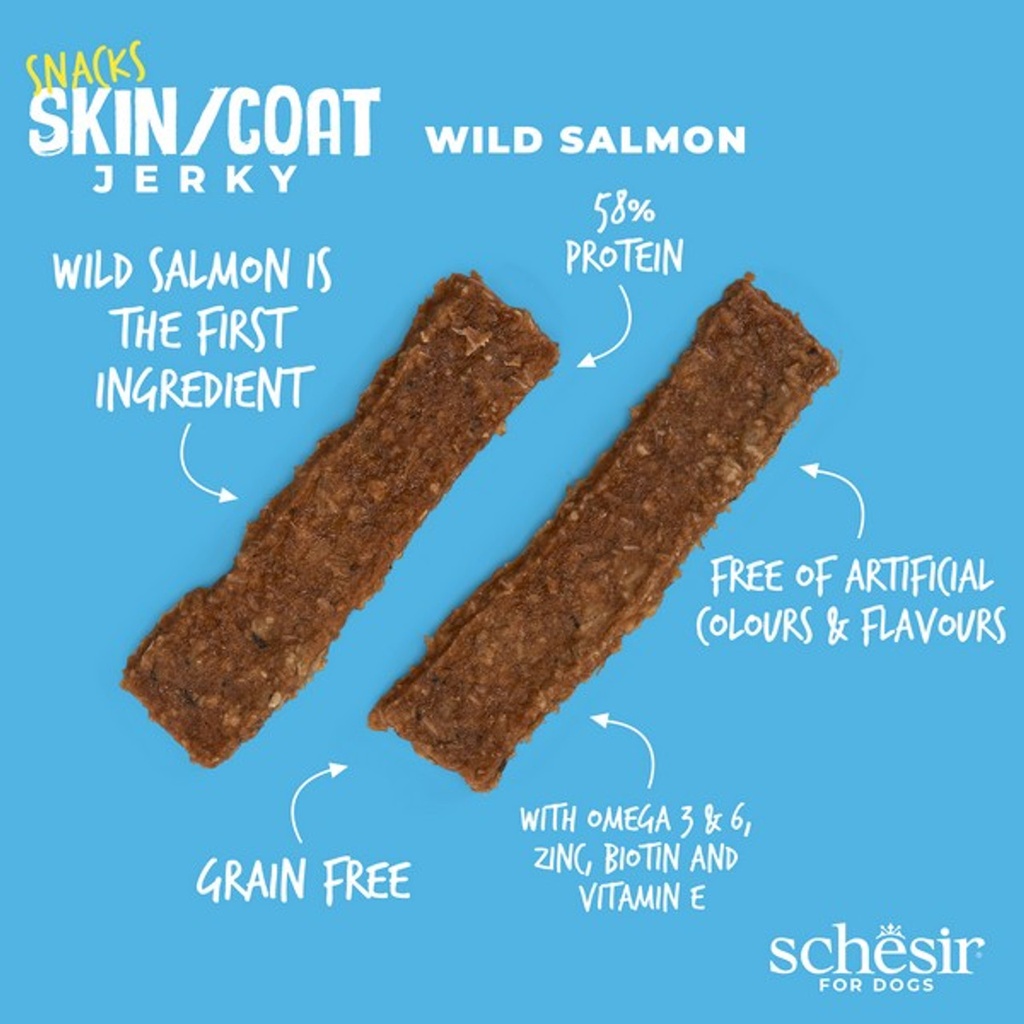 Schesir GF Dog Snacks Skin & Coat Jerky 115g - Salmon