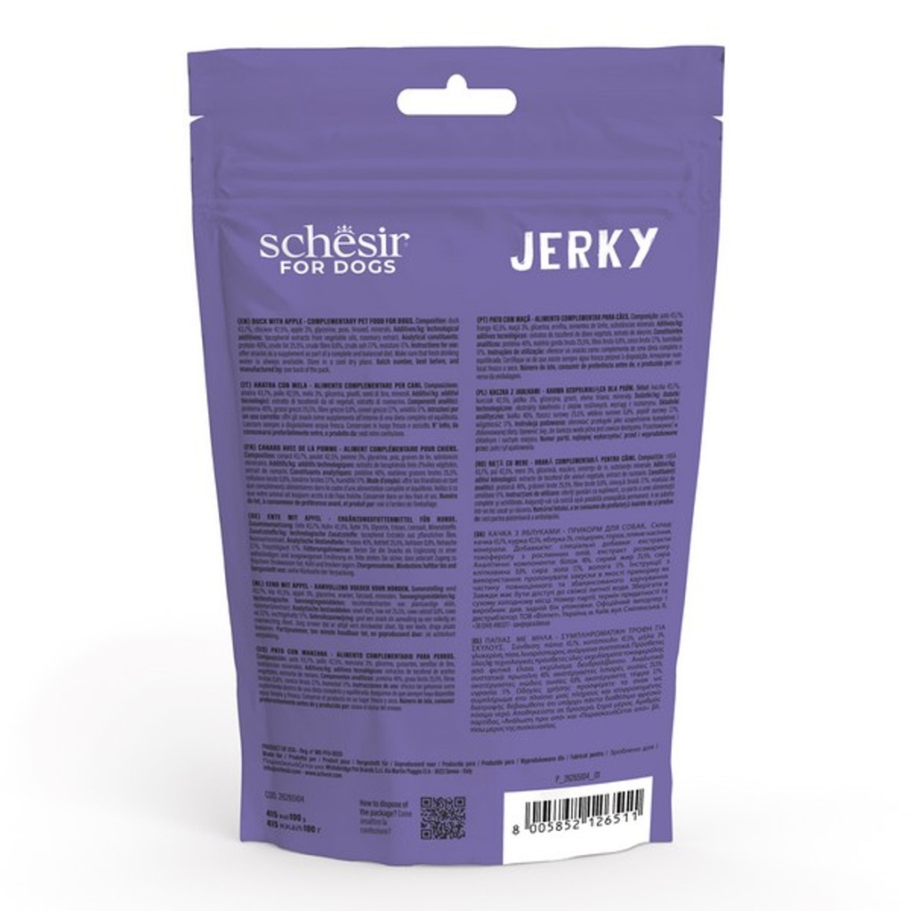 Schesir GF Dog Snacks Jerky 145g - Duck with Apple