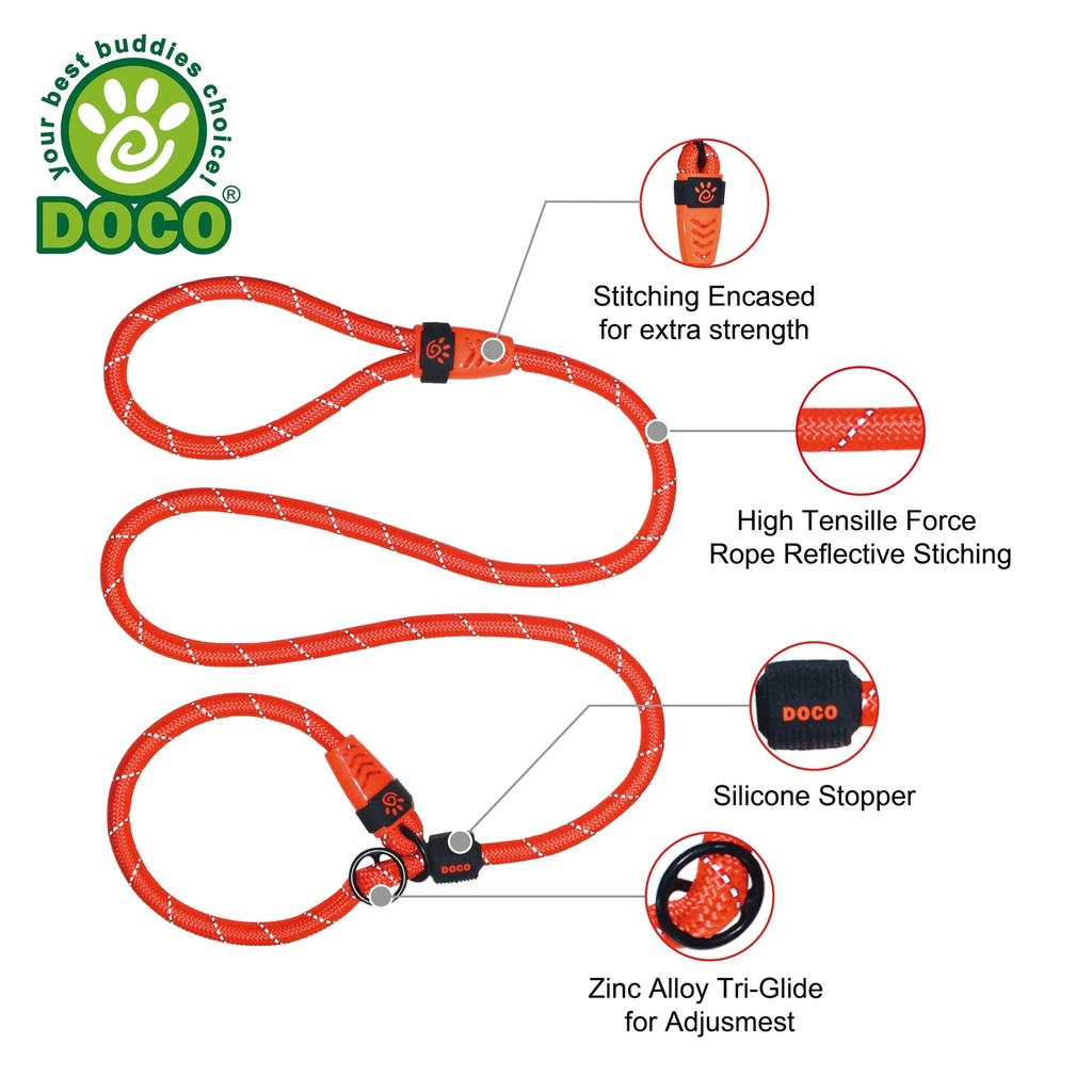 DOCO® Reflective Rope Leash
Ver.2 -
Slip On Collar Leash 5ft Ø13mm 120cm+30cm(L) S.Lime