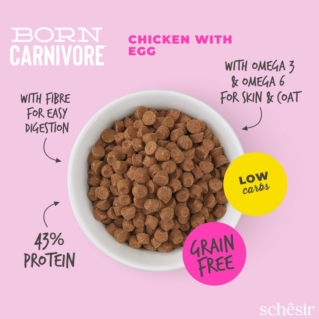 Schesir Born Carnivore Grain Free Oven Baked Dry Cat Chicken & Egg - Kitten 1.25kg