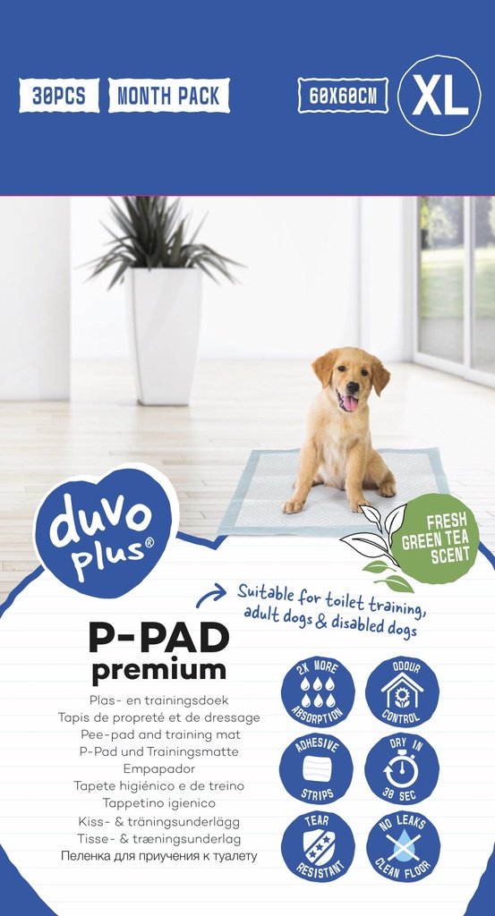 Duvo+ Pet Pad Premium Month Pack XL-60x60cm-Green Tea Scent-30pcs