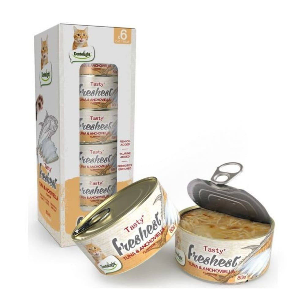 Dentalight Tasty Freshest Cat Treat in Can Tuna & Anchoviella 6x80g [Box Code:11605]