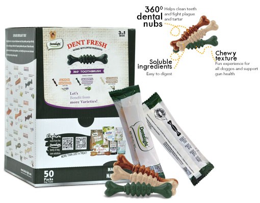 Dentalight  3“ Dent Fresh 360° Toothbrush Dog Snack Mix Flavor [50pcsx8g] -Display Box