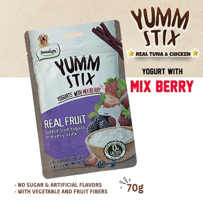 Dentalight Yumm Stix For Dogs-Wet & Soft - Yogurts With Mix Berry 70g