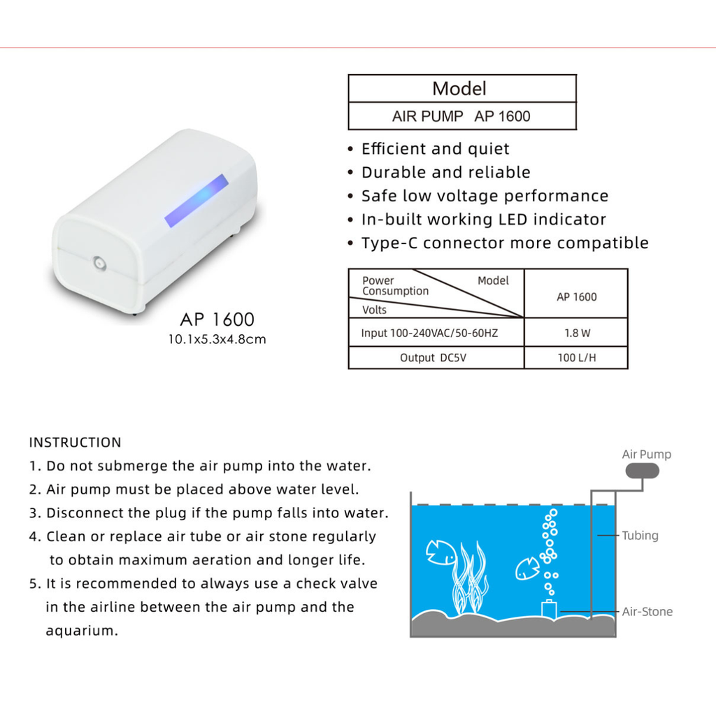 KWZone Silent Air Pump Without Adapter-AP1600