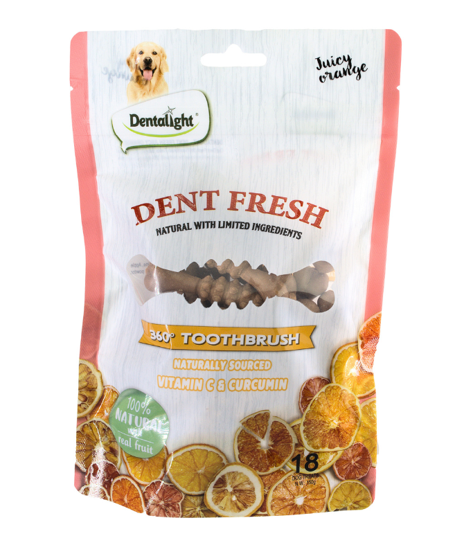 Dentalight 3" Dent Fresh 360° Toothbrush Dog Treat 150g (18pcs) - Orange