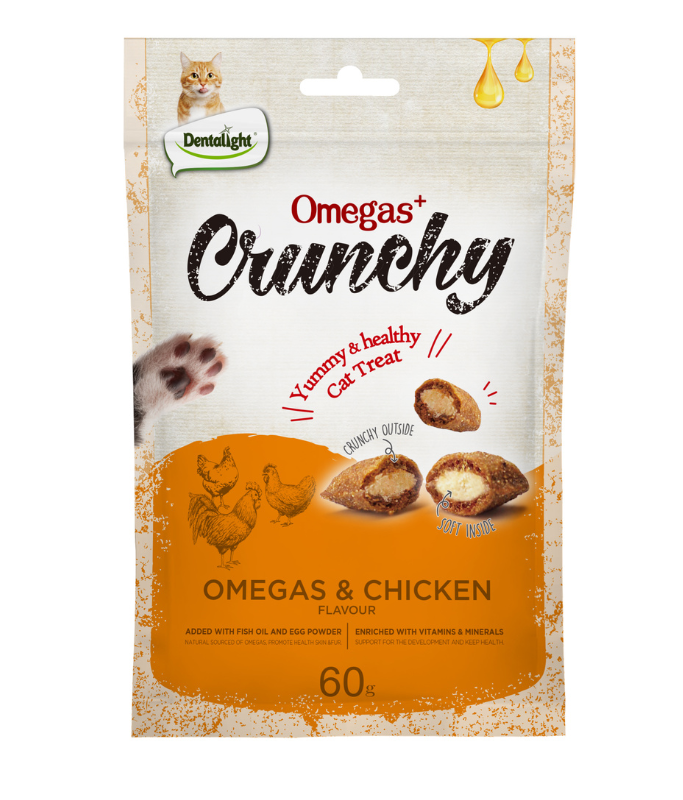 Dentalight Omegas+ Crunchy Cat Treat 60g - Omegas & Chicken Flavour