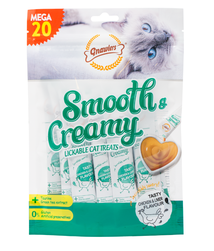 Gnawlers Smooth & Creamy Lickable Cat Treats (20pcsx15g) - Chicken & Liver Flavour