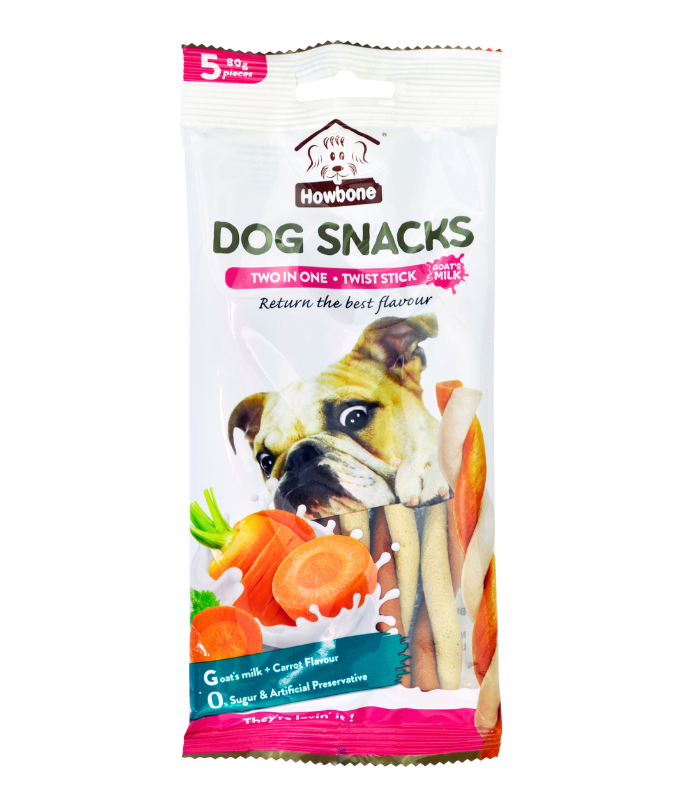 Howbone Dog Snack - Two in One Twist Stick 80g (5pcs) - Goat's Milk+Carrot Flavour