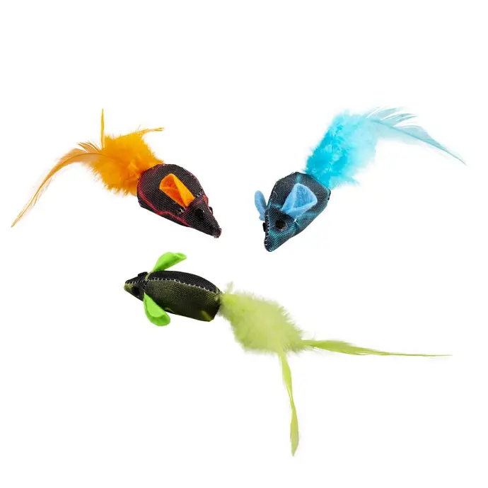 Duvo Flash Mice With Feathers 3Pc - 19 x 5.5 x 3 cm