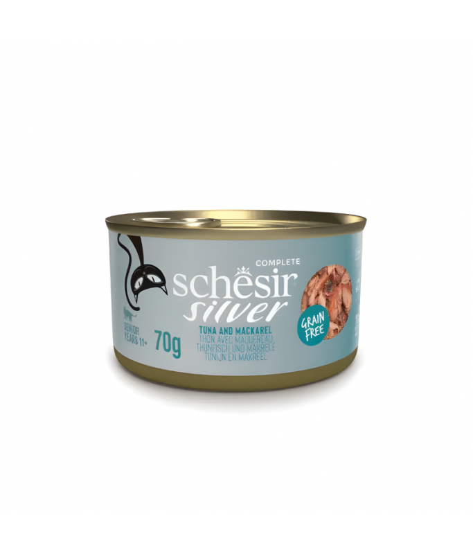 Schesir Silver Senior Cat Wholefood - Tuna And Mackerel 70g (Min Order- 12 Cans)