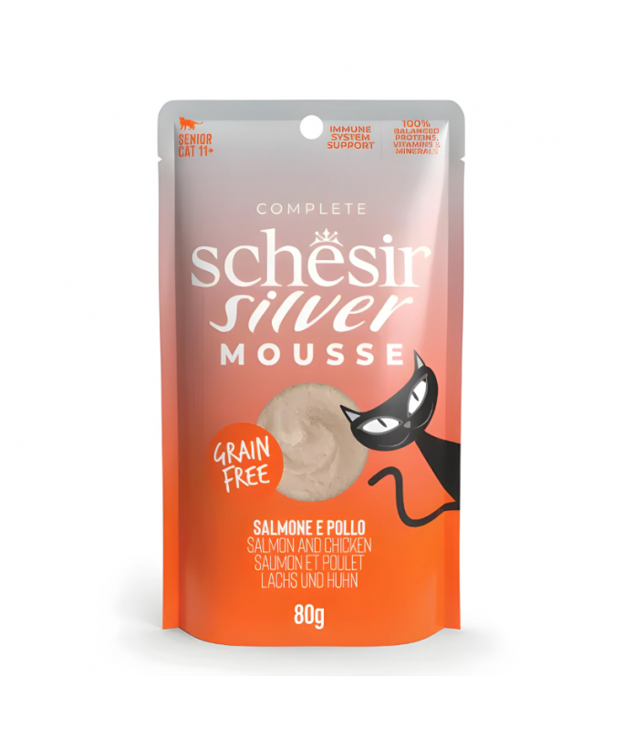 Schesir Silver Mousse Senior Cat - Salmon And Chicken 80g (Min Order- 12 Pouch)