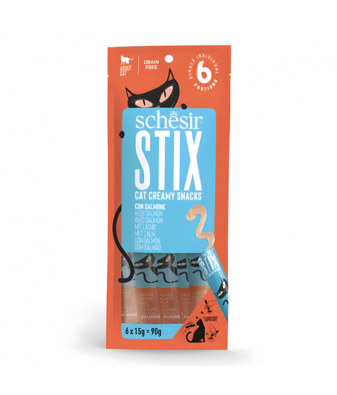 Schesir Stix Treat For Cat In Cream - Salmon 6x15g (Min Order- 12 Pack)