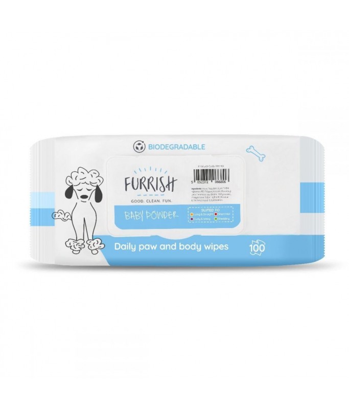 Furrish Daily Bath Wipes 100Pck[Flavor - Baby Powder]