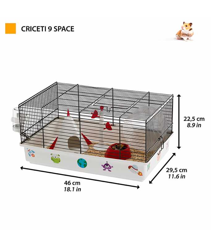 Ferplast Cage CRICETI 9 SPACE-Cute Hamster Cage with Stickers Included. Setting: space.46 x 29,5 x h 23 cm