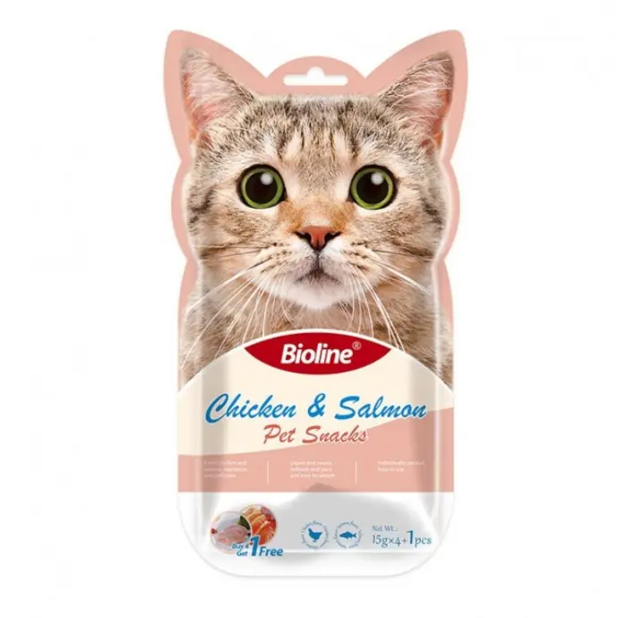 Bioline Cat Treats - 5x15g[Flavor - Chicken & Salmon]