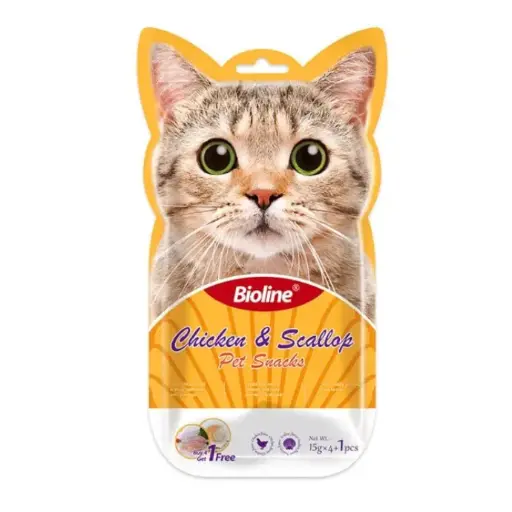 [6970117124507] Bioline Cat Treats - 5x15g[Flavor - Chicken & Scallop]