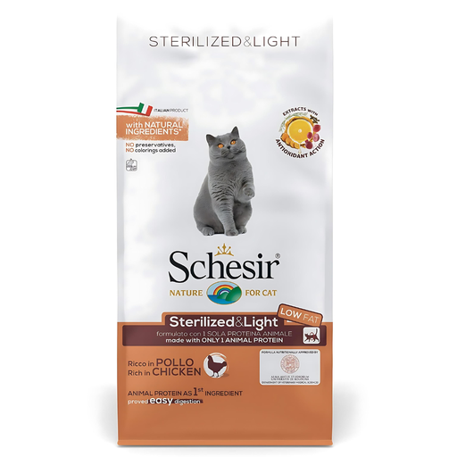 [C02044213] Schesir Dry food for adult cats with a single protein source - Sterilized & Light Rich in Chicken 10 kg