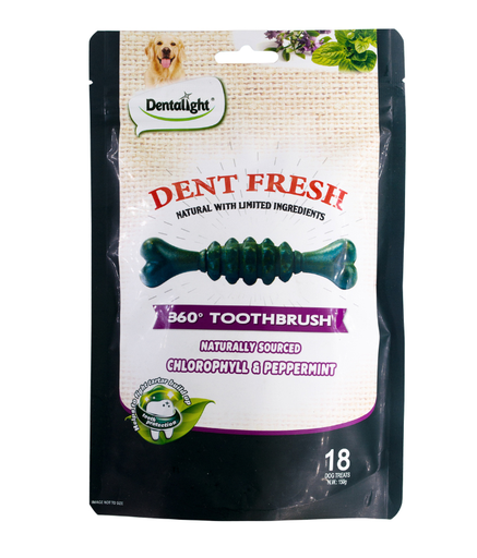 [DL08209] Dentalight 3" Dent Fresh 360° Toothbrush Dog Treat 150g (18pcs) - Fresh Breath