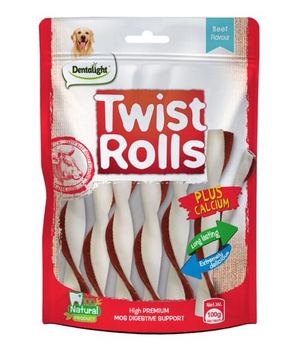 [DL09473] Dentalight 5" Twist Rolls Medium Dog Treats 100g - Beef Flavour