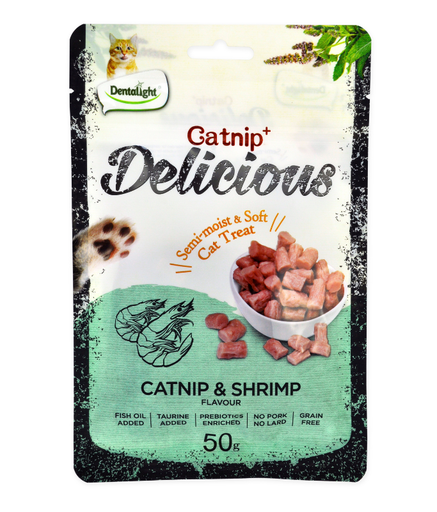 [DL11476] Dentalight Catnip+ Semi Moist & Soft Cat Treat 50g -  Catnip & Shrimp Flavour