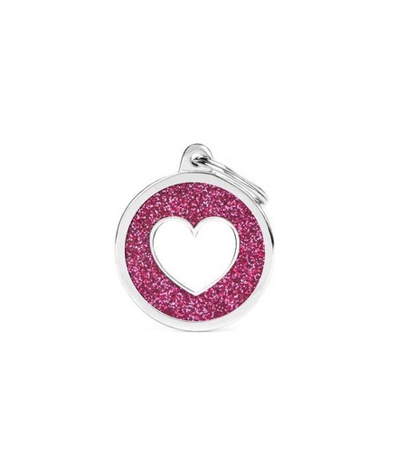 [GL07PINK] MY FAMILY CERCHIO GRANDE CUORE BIANCO GLITTER ROSA