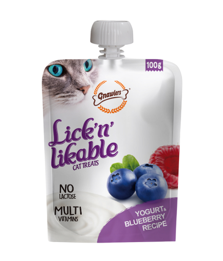 [GN12145] Gnawlers Lick 'n' Lickable Cat Treats 100g - Yogurt & Blueberry