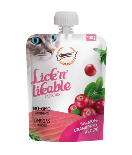 [GN12183] Gnawlers Lick 'n' Lickable Cat Treats 100g - Salmon & Cranberry