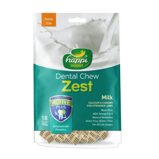 [H141] Happi Doggy Dental Chew Zest-Milk-2.5" (18 pieces)-150g