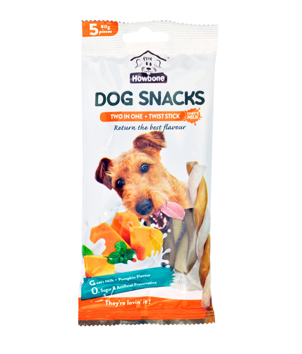 [HB04713] Howbone Dog Snack - Two in One Twist Stick 80g (5pcs) - Goat's Milk+Pumpkin Flavour