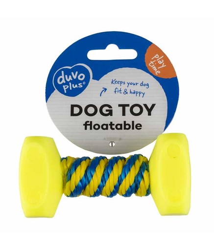 [LR11147] Duvo+ Dog Toy Dumbbell with Rope 14x7cm Blue/Yellow[Dimension - 14x7cm]