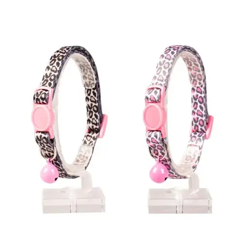 [LR11169] Duvo Cat Collar Panther Nylon Black/Pink 20 - 30cm / 10mm[Dimension - 20-30cm x 10mm]