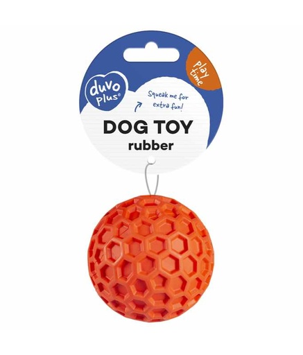 [LR13715] Duvo+ Rubber Hexagon Ball Squeak 8x8x8cm, Red